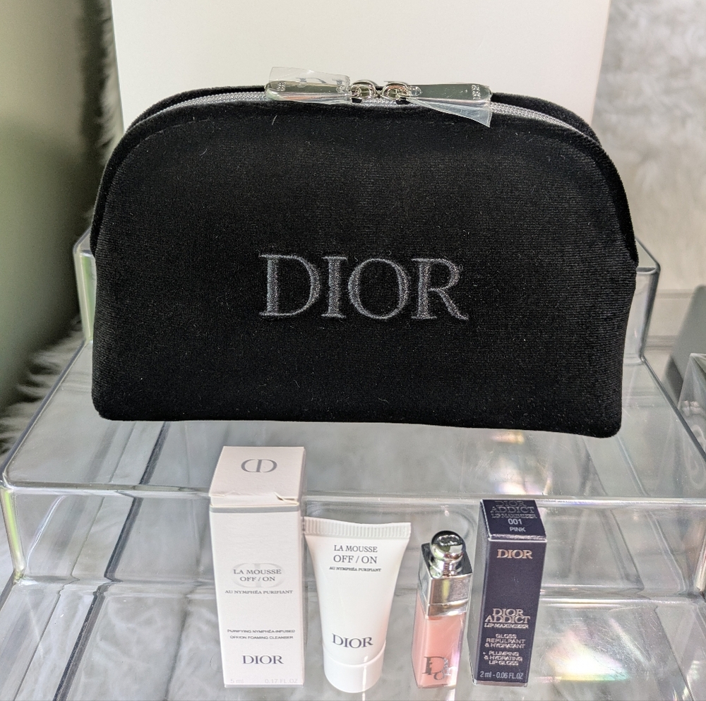 Dior Black Velvet Pouch, Dior Addict lip maximizer & La Mousse Cleanser off/on